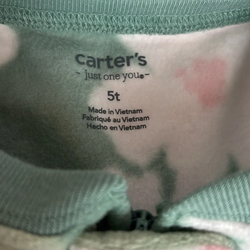 NWT 2 Pc Set Carter's Fleece Green Pink Deer White Forest Footie Nonslip Sole